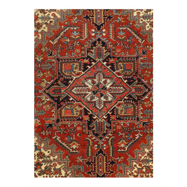 This gorgeous antique Persian Heriz rug is meant to convey warmth and vibrancy, present in every color skillfully chosen...