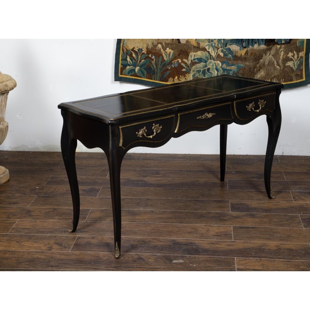 Black Mid 20th Century Louis XV Style Auffray and Co Black Desk with Leather Top and Bronze Mounts For Sale - Image 8 of 12