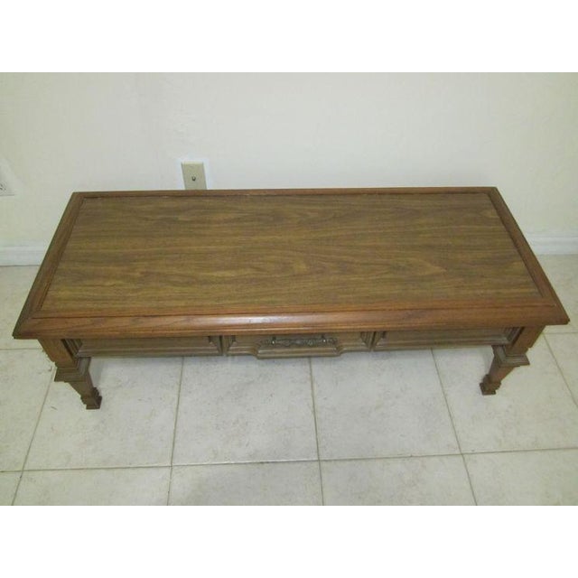 1970s Vintage Bassett Walnut Wood Cocktail Coffee Table One Drawer For Sale - Image 10 of 12