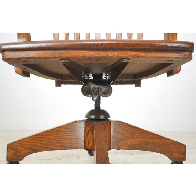Traditional Antique Solid Oak Swivel Office Chair For Sale - Image 3 of 7