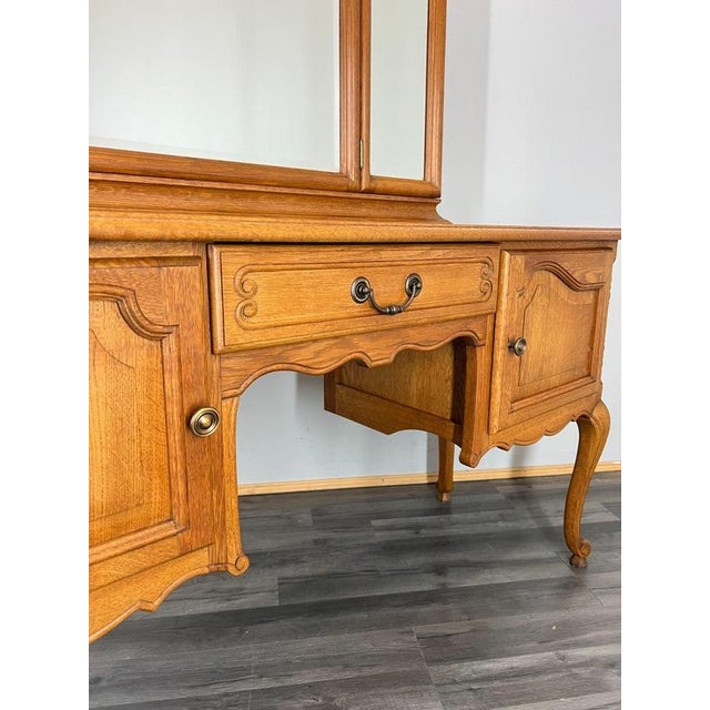 Vintage French Louis Style Oak Dressing Table with Mirror For Sale - Image 5 of 14