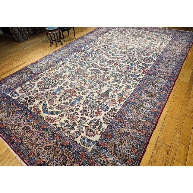 Antique Oversized Persian Kerman Lavar Rug, Hand-Knotted Wool, Allover Floral Vase Pattern, Ivory & Pink, 11x20 For Sale - Image 12 of 18