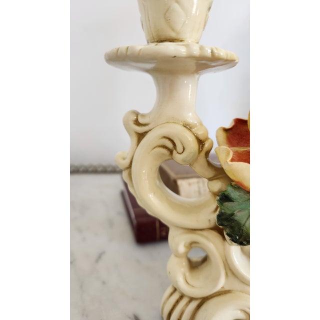 Pair of Vintage Ivory Ceramic Rose Double Candle Holders For Sale - Image 12 of 18