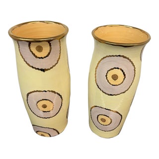 Sylvia Corrette Ceramic Bullseye Vases, Pair For Sale