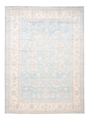Modern Turkish Oushak Handmade Blue and Beige Wool Rug