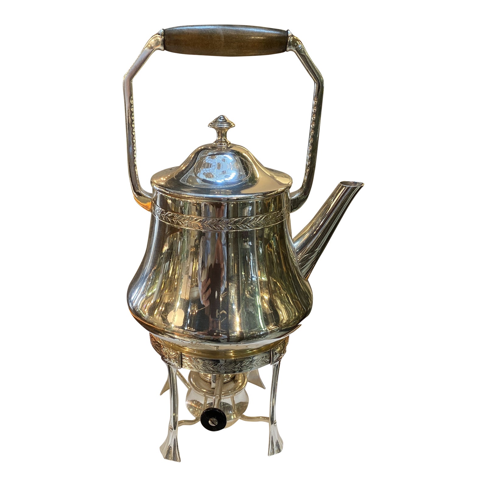 Antique English Silver Plate Tea Kettle, Hot Water Pod With Warmer