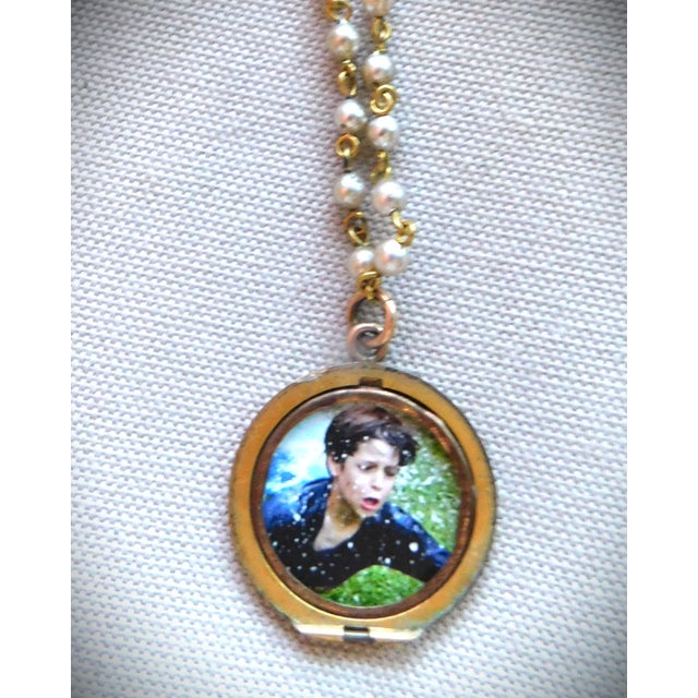 Antique 10k Gold Open Locket, Vintage Gold and Pearl Bead Chain For Sale - Image 9 of 10