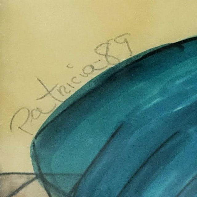 Original Watercolor Exotic Pop Star Woman - Artist Signed "Patricia" - Manner of Patrick Nagel For Sale - Image 4 of 7