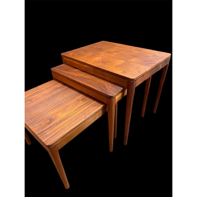 Nesting tables signed Drexel Declaration in walnut-cleaned oiled and lightly cleaned- tables present nicely- Measure: 18 x...