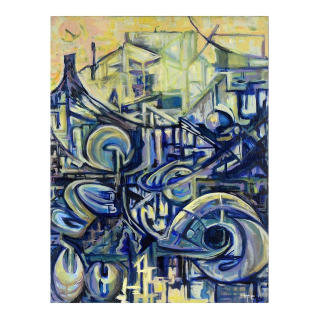 "Visions of the Metropolis #1" Spheres in Downtown Original Oil by Travis Flack For Sale