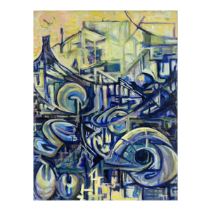 "Visions of the Metropolis #1" Spheres in Downtown Original Oil by Travis Flack