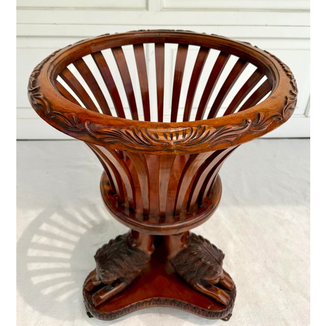 Traditional Regency Lion and the Mouse Pedestal Wood Jardiniere Fernerie For Sale - Image 11 of 11