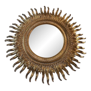 Vintage Mid Century Modern Large Sunburst Sun Labarge Wall Art Mirror Gold Gilt Hollywood Regency 1970s MCM
