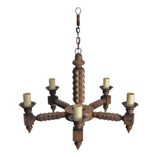 Carved Wooden Chandelier with Diamond Points, 1960s For Sale