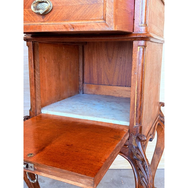 Antique French Mahogany Night Stands with marble top and crest, 1900, A Pair For Sale - Image 11 of 18