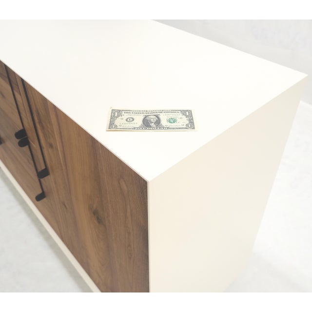 Modern White Lacquer & Walnut 3 Drawer Two Compartments Credenza Mid Century MINT For Sale - Image 3 of 11