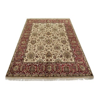 Agra Rug 8'2'' X 10'3'' Cream Wool Traditional Hand-Knotted Oriental Carpet For Sale
