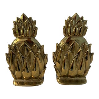 1970s Newport Polished Brass Pineapple Bookends, a Pair For Sale