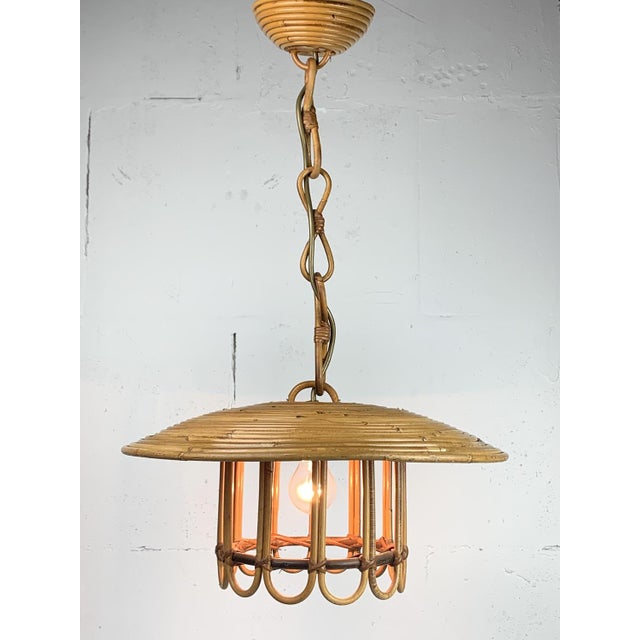 Mid-Century Pencil Reed Rattan Bamboo Pendant Hanging Lamp, Italy, 1970s For Sale - Image 15 of 16