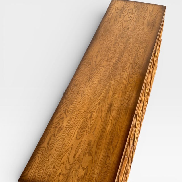 Vintage Brutalist Oak Geometric-Front Lowboy Dresser, Mid-Century For Sale - Image 15 of 18