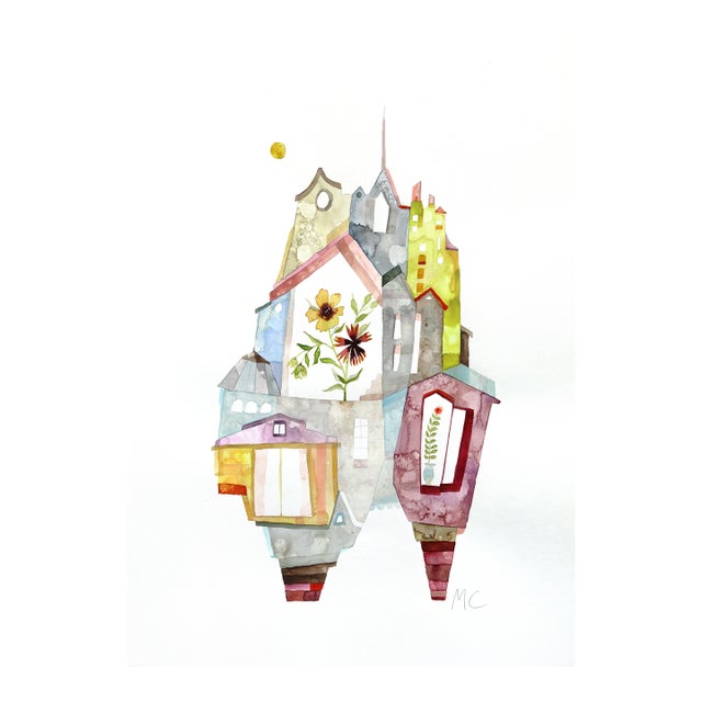 Texas Wildflowers - Original Architectural Floral Still Life Watercolor Painting For Sale