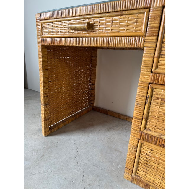 1970's Vintage Boho Coastal Wrapped Rattan Writing Desk For Sale - Image 15 of 18
