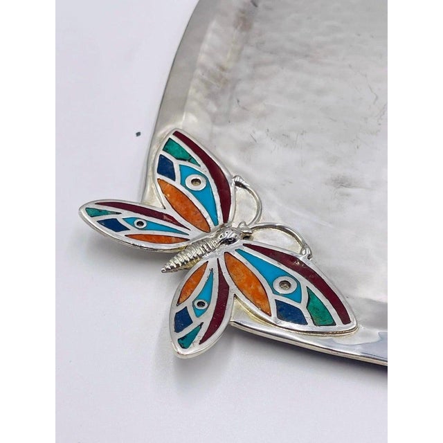 Silver Emilia Castillo Silverplated Butterfly Tray With Stone Inlay, Taxco For Sale - Image 8 of 16