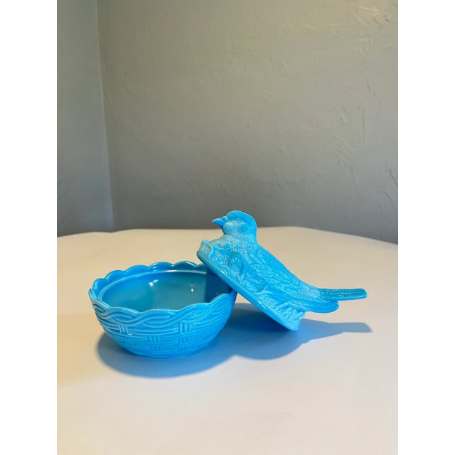 American Vintage Heisey Bird on Nest-Light Blue Milk Glass Candy Dish For Sale - Image 3 of 6