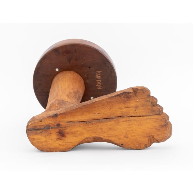 Brown Late 20th Century Folk Art Carved Wood "Foot" Stool For Sale - Image 8 of 9