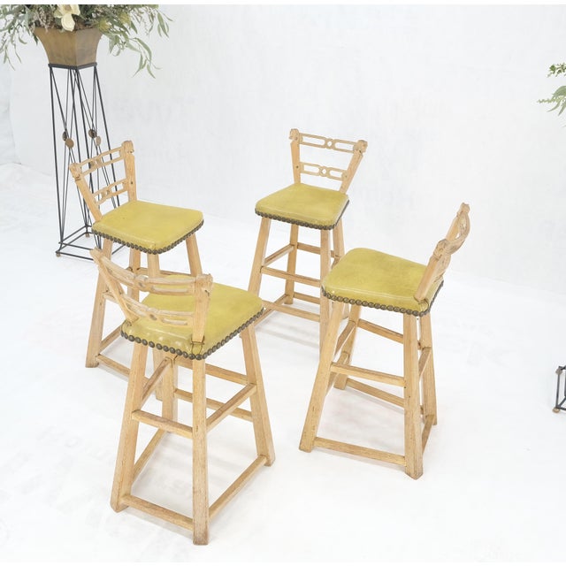 Olive Set of 4 Arts & Crafts Style Horse Head Carving Motif Bar Stools Chairs For Sale - Image 8 of 12