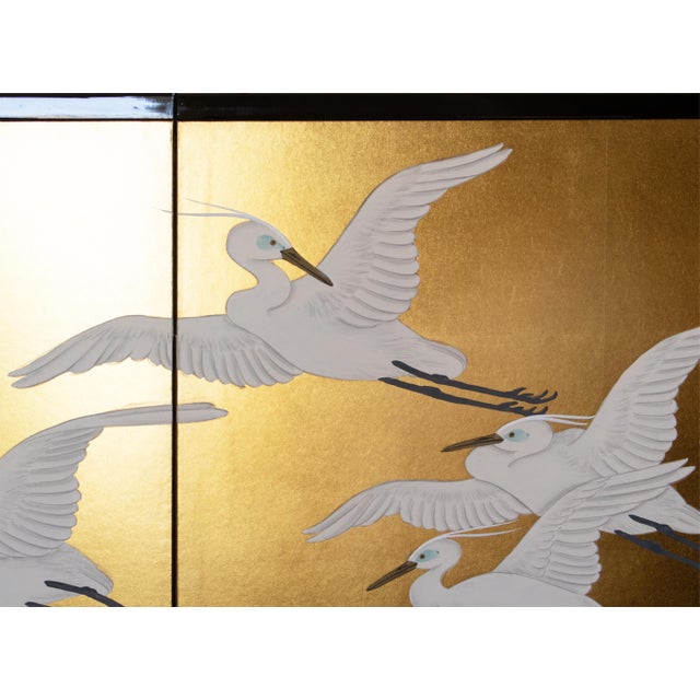 "Wave and White Herons" by Sekko, Heisei Era Japanese Byobu Screen For Sale In Dallas - Image 6 of 18