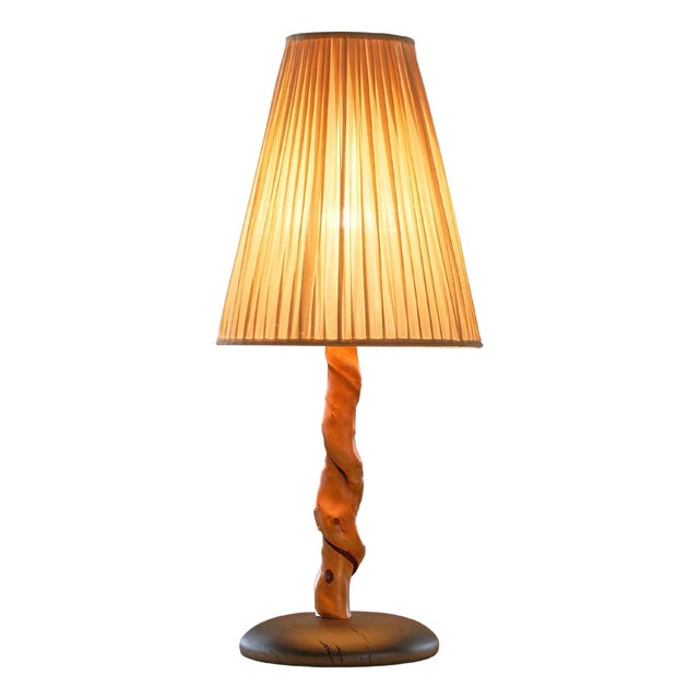 Tree Trunk Table Lamp in Acacia, Oak and Linen, 1950s For Sale