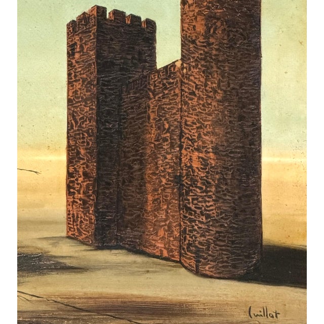 Álvaro Guillot Surrealist Fortress Landscape Oil Painting, Signed For Sale - Image 4 of 15