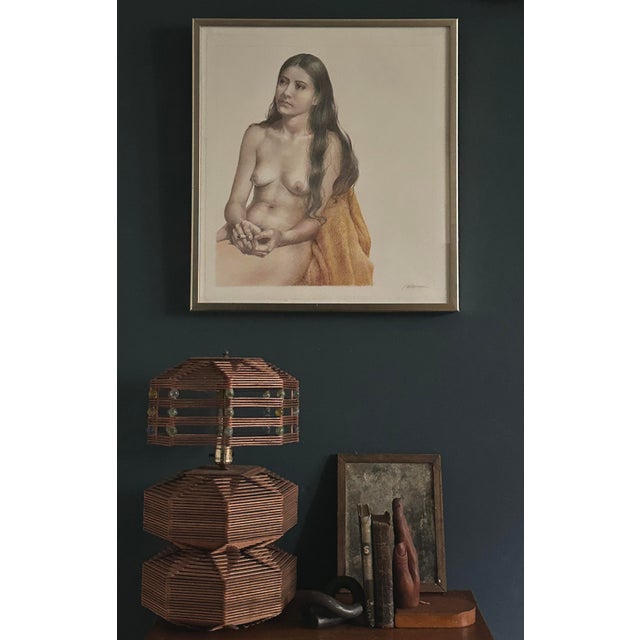 Vintage Realist Nude Study: Woman Smoking Signed | Colored Pencil on Deckled-Edge Paper | Mid-20th Century Presentation: -...