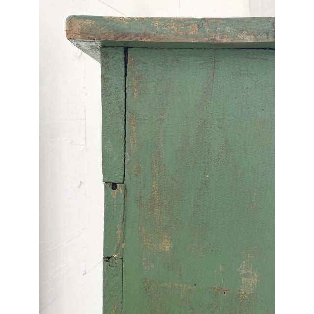 Primitive Painted Green Four Door Cabinet With Original Brass Sliding Lock For Sale - Image 18 of 18