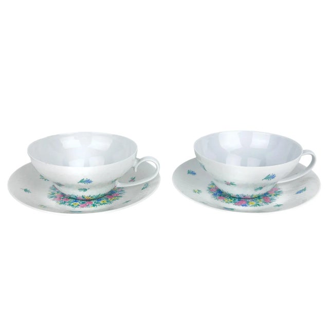 Vintage Studio Linie Romance Garland Floral Porcelain Cup and Saucer Set by Bjorn Wiinblad for Rosenthal, Set of 2 For Sale - Image 11 of 11