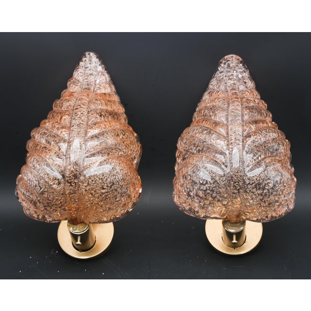 Pink Set of 2 Wall Light Pink Colour Murano Glass Leave by Barovier E Toso, 1950s For Sale - Image 8 of 14