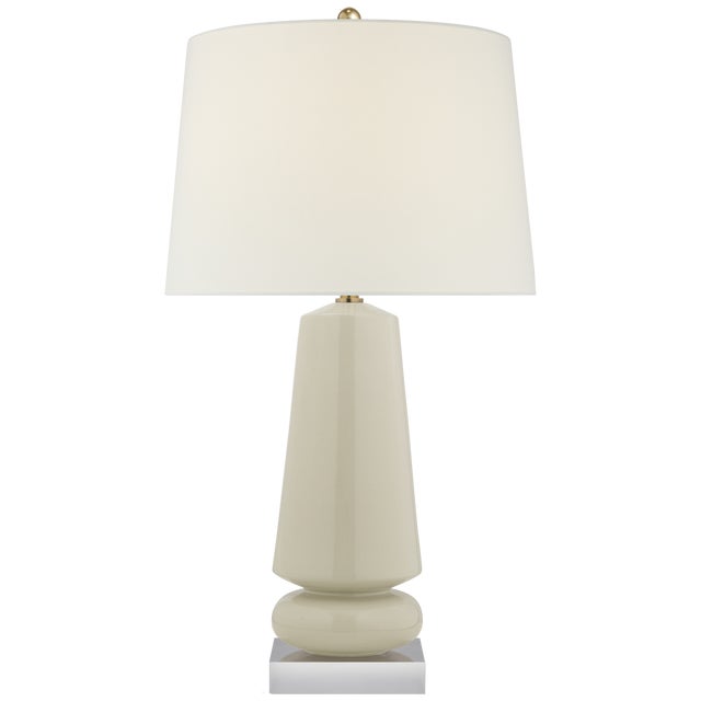 Modern Chapman & Myers by Visual Comfort Signature Parisienne Medium Table Lamp in Iced Coconut with Linen Shade For Sale - Image 3 of 3