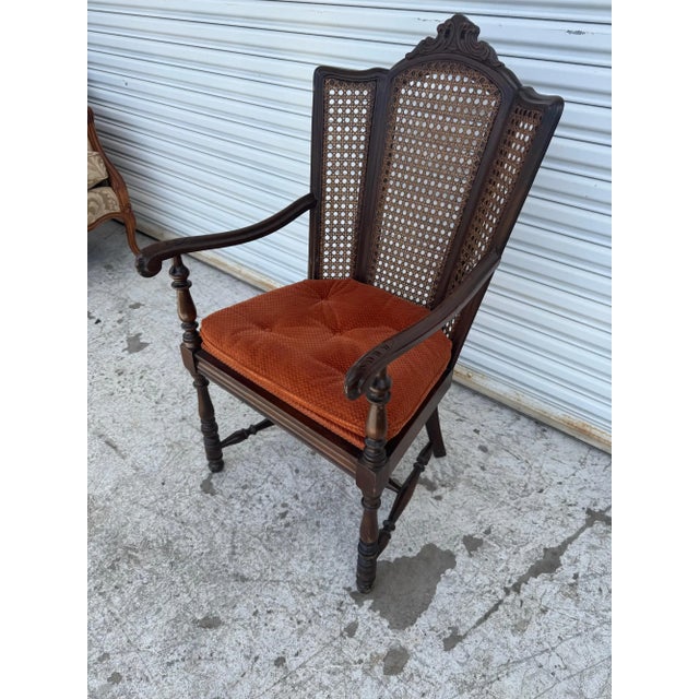 Traditional Antique Carved Wood Armchair With Cane Back For Sale - Image 3 of 6