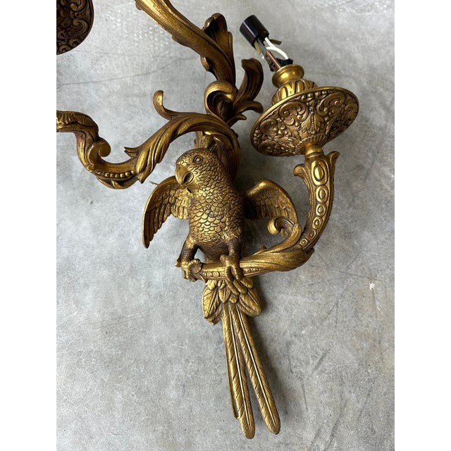 Vintage Bronze Wall Sconces with Parrots, 1930s, Set of 2 For Sale - Image 6 of 10