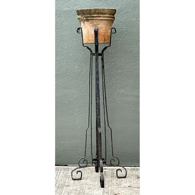 Vintage Hammered Iron and Wells Cement Planter Stand For Sale - Image 10 of 13