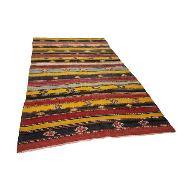 Boho Chic Vintage Turkish Striped Kilim Rug For Sale - Image 3 of 7