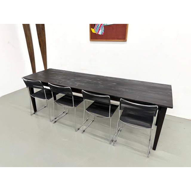 Large Farmhouse Shou Sugi Ban Table in Burnt Wood, 1950s For Sale - Image 4 of 18