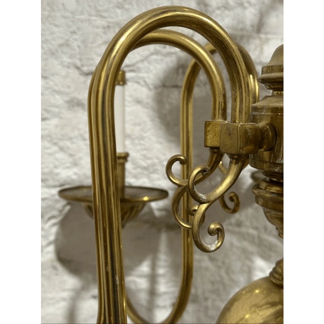 Vintage Traditional Dutch Colonial Style Solid Brass 8 Arm Chandelier For Sale - Image 4 of 6