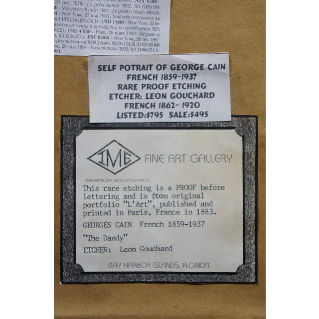 1883 French Antique Etching Self Portrait of Lhéritier Georges Cain Burled Frame For Sale - Image 13 of 13