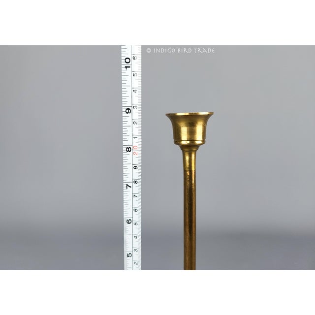 Metal Vintage Brass Candlestick Holders Tulip Style With Ornate Pierced Bases - Set of 7 For Sale - Image 7 of 7