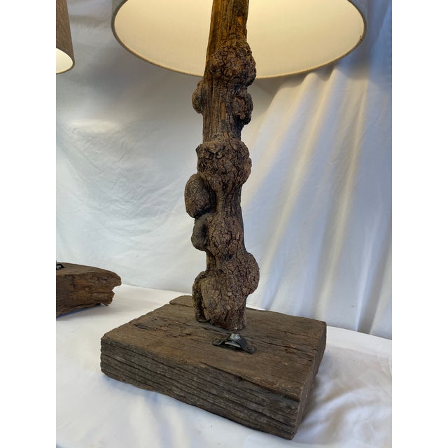 Rustic 1970s Pair Burl Wood Table Lamps For Sale - Image 3 of 9