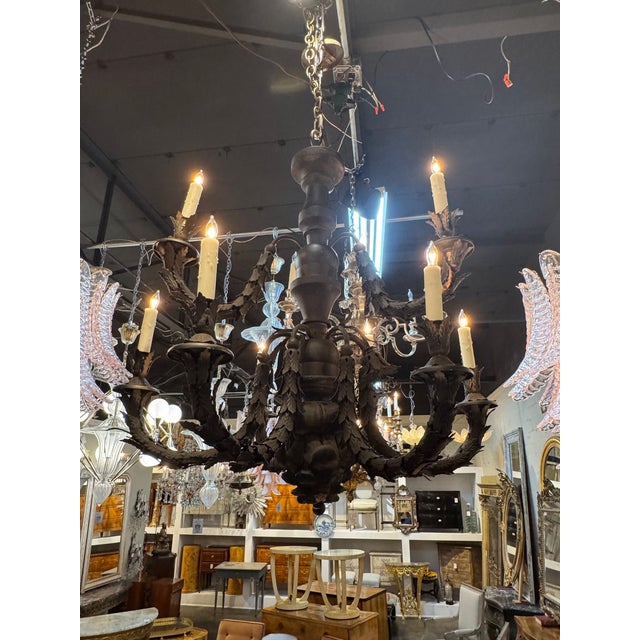 19th Century Italian Carved Wood and Iron Chandelier For Sale - Image 9 of 13