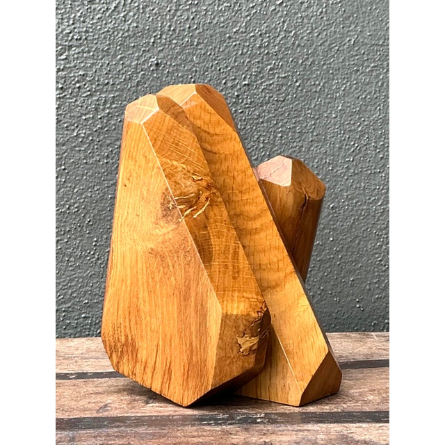 Mid-Century Modern Vintage MCM Faceted Wood Sculpture For Sale - Image 3 of 12