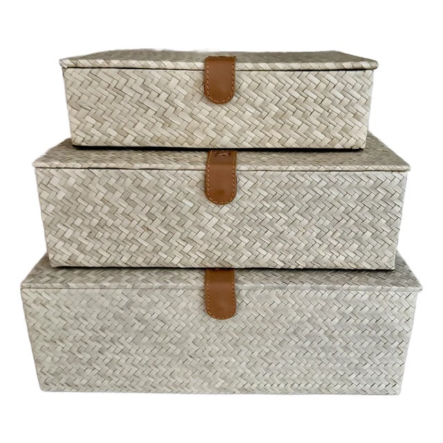 Natural Raffia Nesting Boxes, Set/3 For Sale